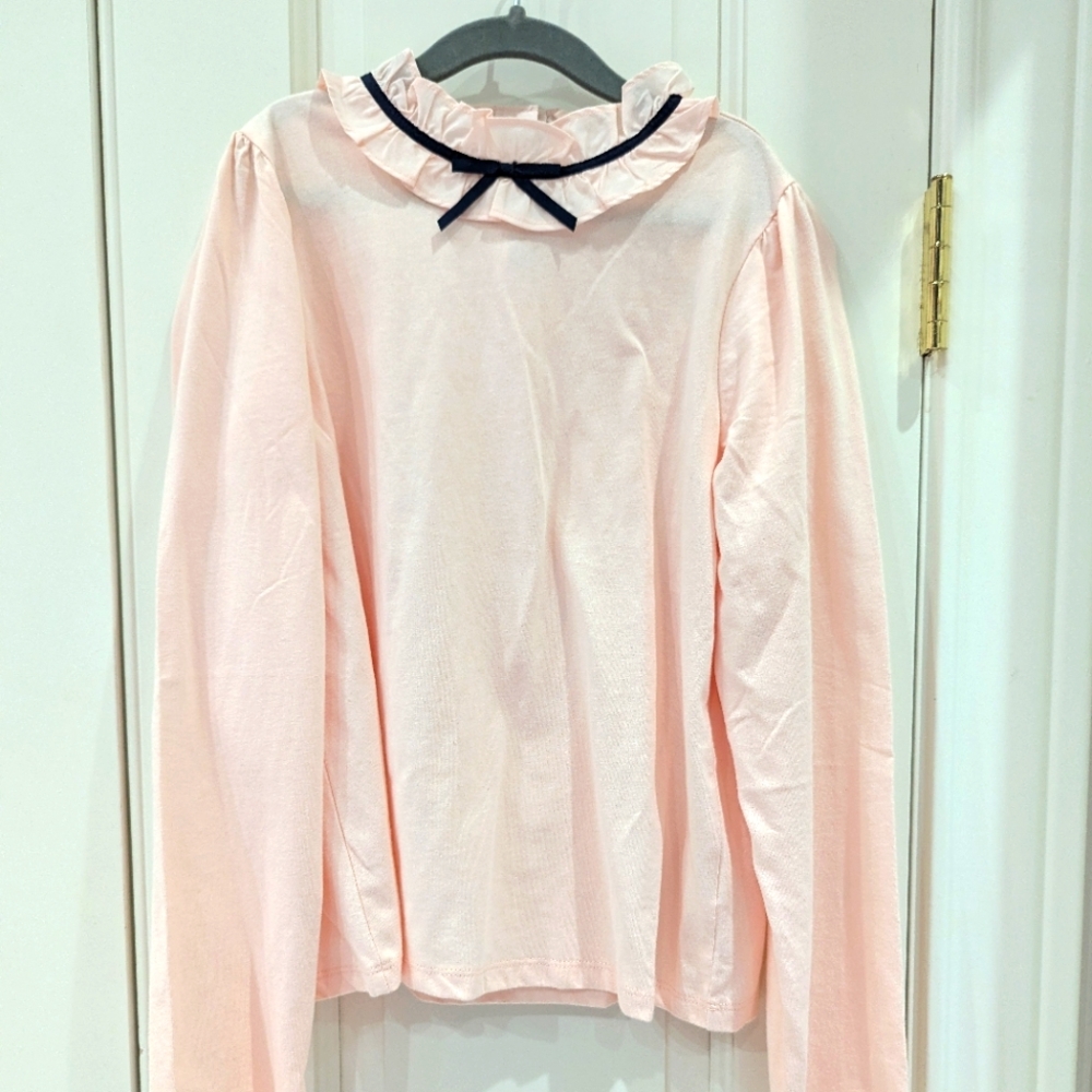 New NWT Janie and Jack pink knit top with ruffle neck and black trim 12